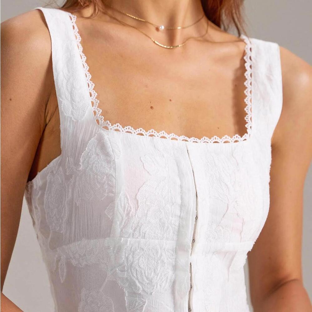 RIHOAS White Jacquard Shirred Slip Midi Dress S - Picture 4 of 6